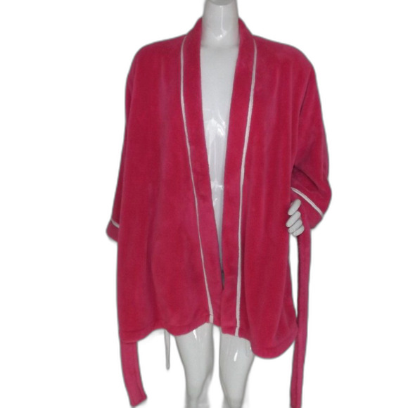 KATE SPADE Plush Robe, M, Bold Pink, Wrap Front, Sash Belt, Fuzzy, Washable - Picture 12 of 14